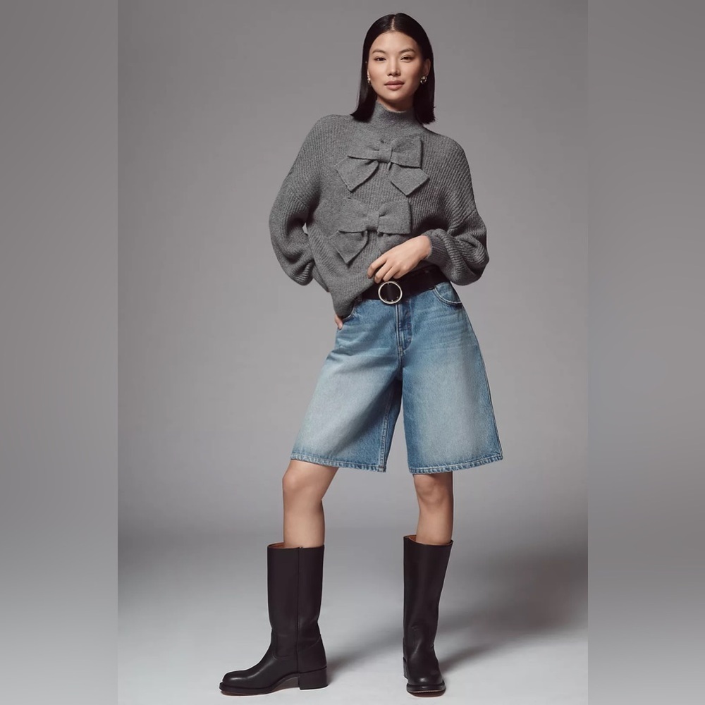 NWT Size S - Mare Mare x Anthropologie 3D Bow Sweater in Grey